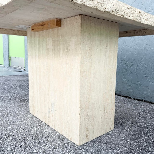 Vintage Italian Travertine Square Top Dining Table For Sale In West Palm - Image 6 of 11