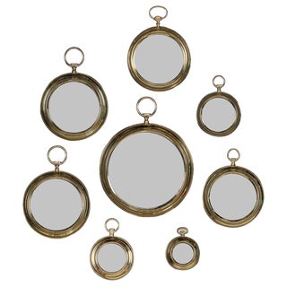 20th Century Striking Collection of Pocket Watch Shaped Mirrors, 1970s, Set of 8 For Sale