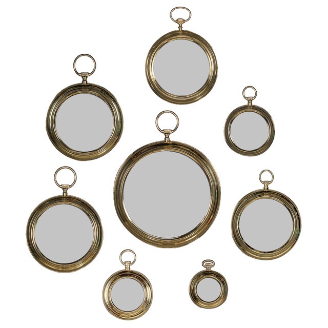 20th Century Striking Collection of Pocket Watch Shaped Mirrors, 1970s, Set of 8 For Sale