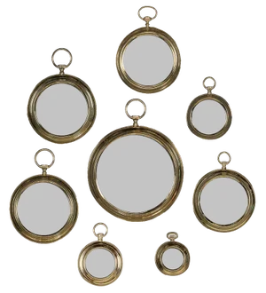 20th Century Striking Collection of Pocket Watch Shaped Mirrors, 1970s, Set of 8