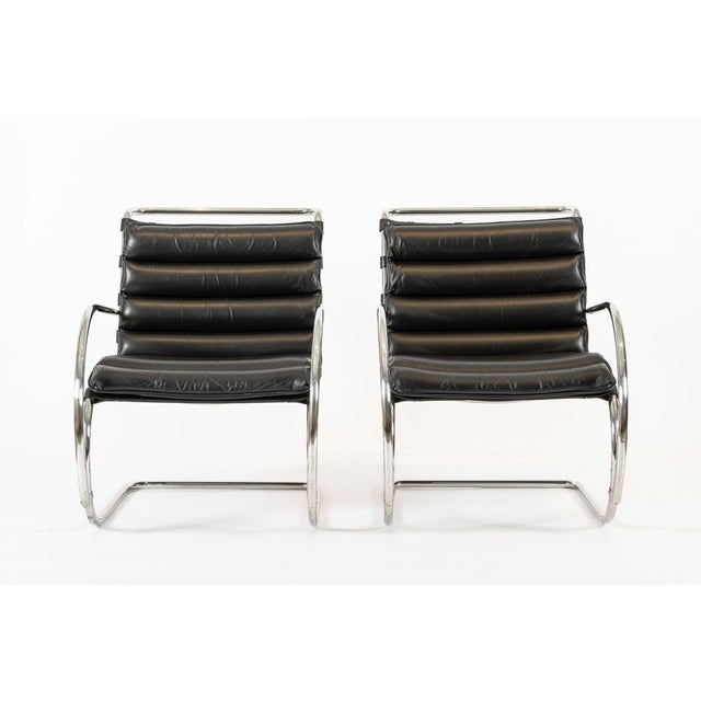 This pair of classic Bauhaus “MR Lounge Chair with Arms” designed by Mies van der Rohe were produced by Knoll circa early...