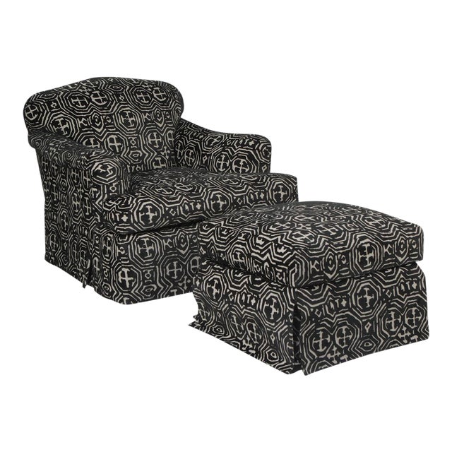 1980s Vintage Black White Club Chair And Ottoman Chairish