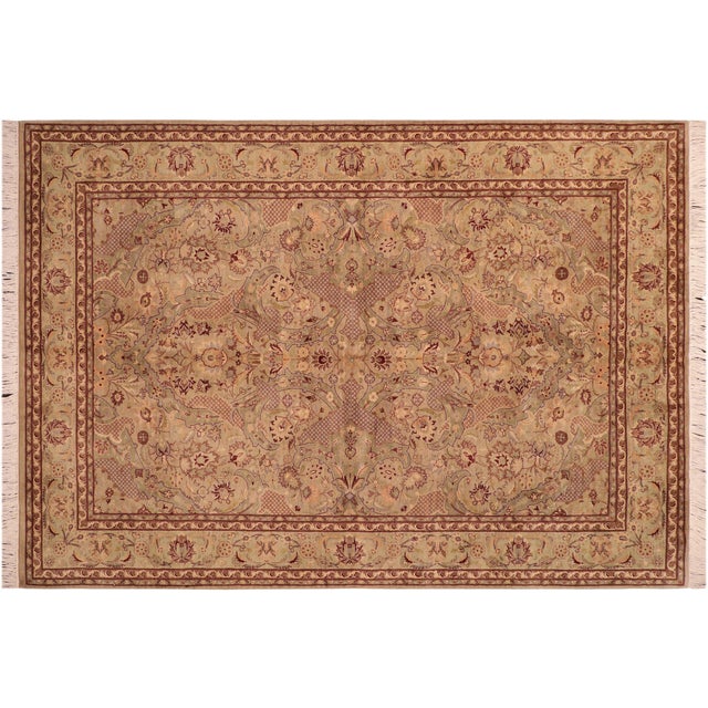 Green Beautiful 1990's Pak-Persian Taupe/Green Wool Rug - 6'1'' X 9'3'' For Sale - Image 8 of 9
