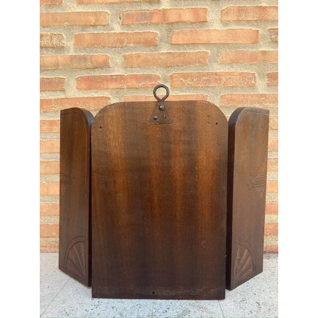 French Antique Hand Carved Walnut Wood Religious Triptych or Carved Wall Sculpture Panel, 1890s For Sale - Image 11 of 18