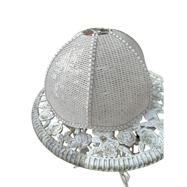 Coastal Pair of Vintage White Woven Wicker Lamp Shades | Coastal Rattan Empire Shades | Cottage & Farmhouse Lighting For Sale - Image 3 of 7
