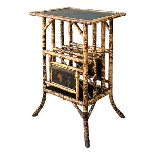 Vintage Hand Painted Tortoise Bamboo Side Table For Sale