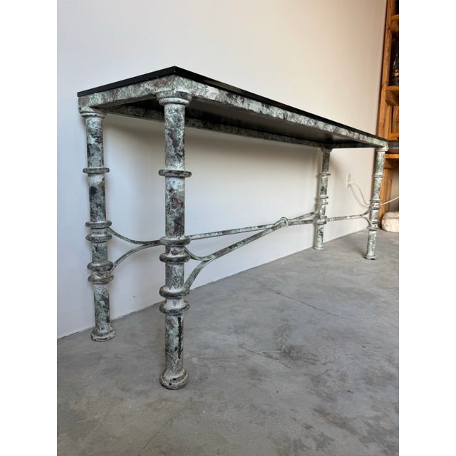 Postmodern 1980s Postmodern Faux Bronze Finish Console Table With Black Glass Top After Giacometti Style For Sale - Image 3 of 10