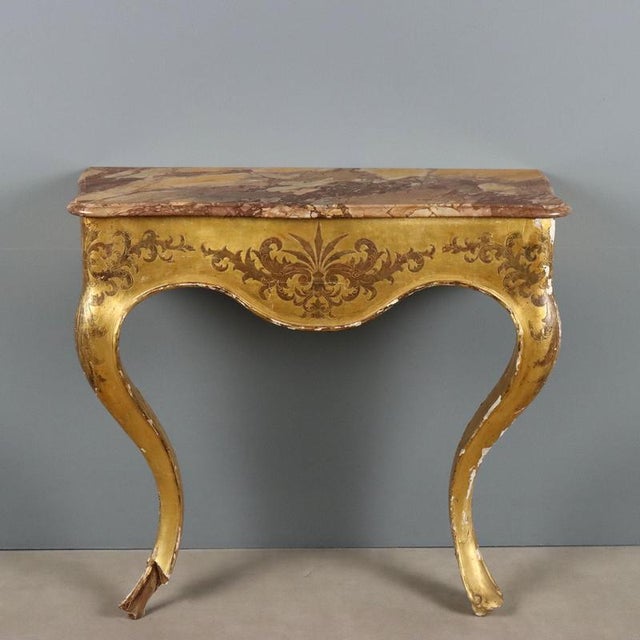 Antique 19th Century Gilded Wood Console with Marble Top, Italy For Sale - Image 13 of 13