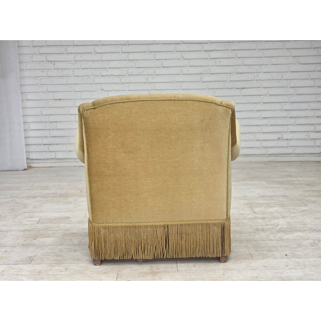 Wood Danish Armchair with Velour Upholstery and Oak Legs, 1970s For Sale - Image 7 of 18