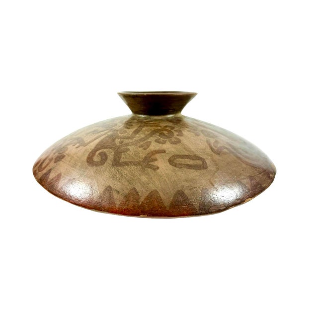 Remarkable antique Guatemalan pottery bowl or vase. Interesting form with hand painted figurative glyphs. Large size would...