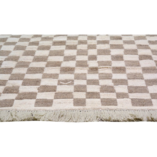 Moroccan Checkers Hand Knotted Wool Rug, 10'x13'9" For Sale - Image 4 of 6