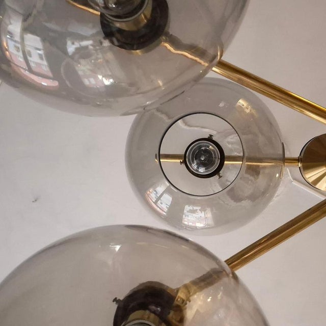 Scandinavian Modern Chandelier in Brass and Grey Glass by Holger Johansson, 1970s For Sale - Image 13 of 17