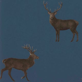 Sanderson Evesham Deer Wallpaper in Indigo For Sale