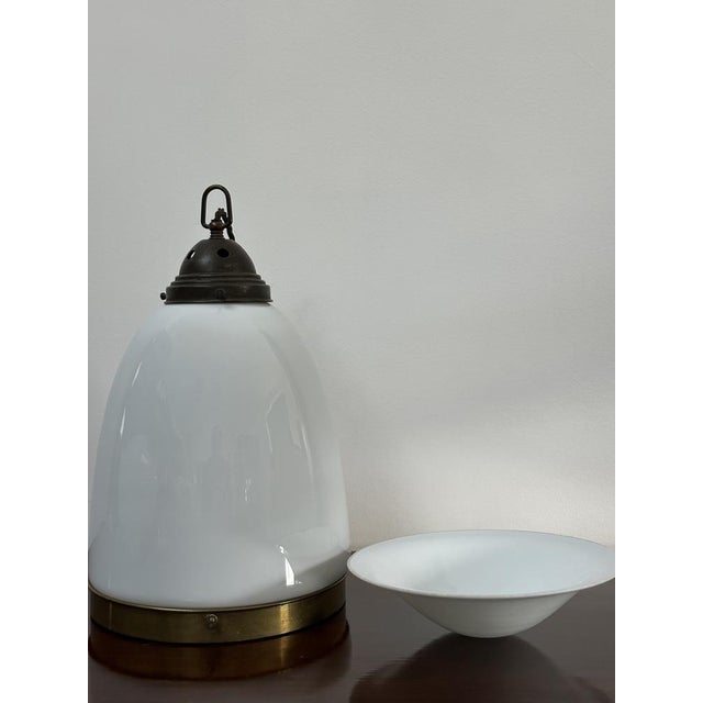 Vintage Bauhaus German Opaline Milk White Glass Ceiling Lamp For Sale - Image 4 of 6