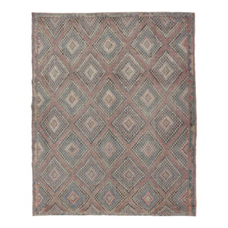 Turkish Vintage Embroidered Kilim Rug With Multi Layered Diamond Design 7'6 X 10'0 For Sale