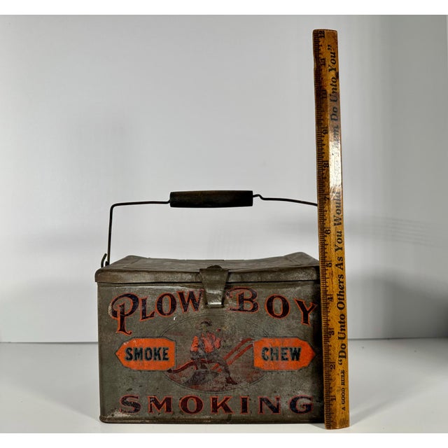 Antique Plow Boy Chewing Smoking Tobacco Lunch Pail Tin For Sale - Image 10 of 10