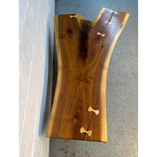 Late 20th Century Handcrafted Live Edge Walnut Coffee Table With Butterfly Inlays For Sale - Image 11 of 15