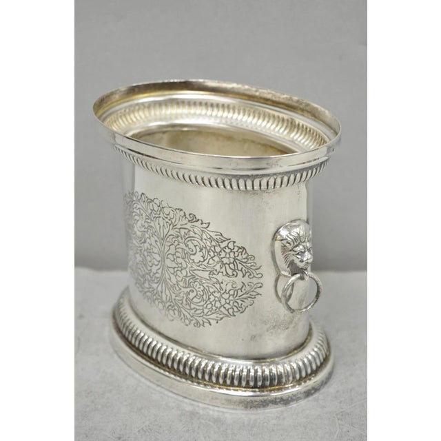 Metal Vintage English Regency Silver Plated Small Lion Head Oval Desk Biscuit Barrel For Sale - Image 7 of 12