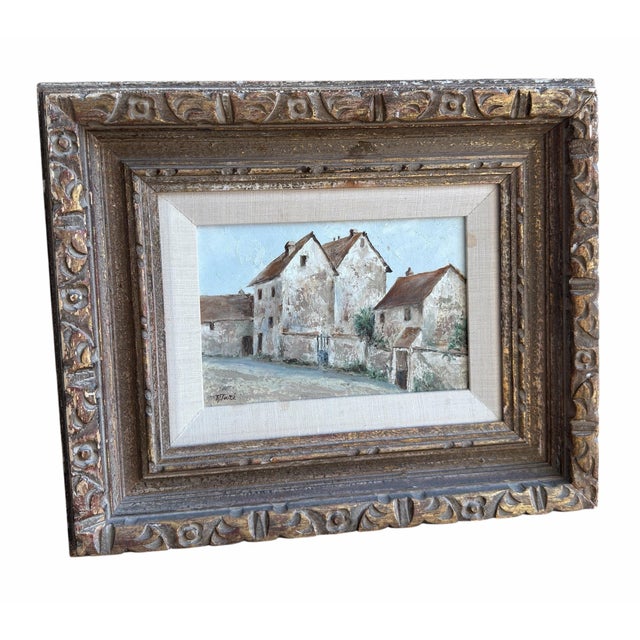 Antique French Village Oil Painting by R. Touzé.