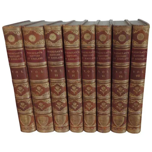 Leather Bindings 1889 Macaulay's History of England Books - Set of 8 For Sale - Image 10 of 10