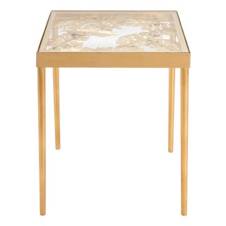 Leilani Palm Leaf Side Table in Gold / Glass For Sale