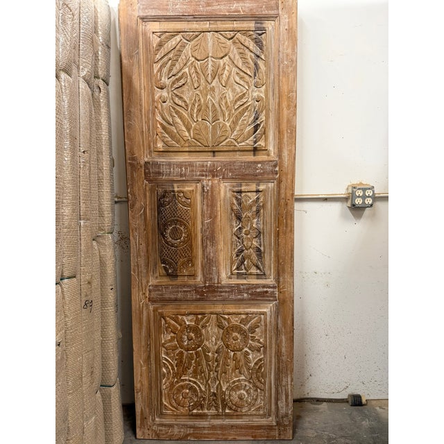 Mid-Century Modern Antique Whitewashed Hand-Carved Wooden Door – Rustic Hinged or Sliding Barn Door 80x30 For Sale - Image 3 of 8