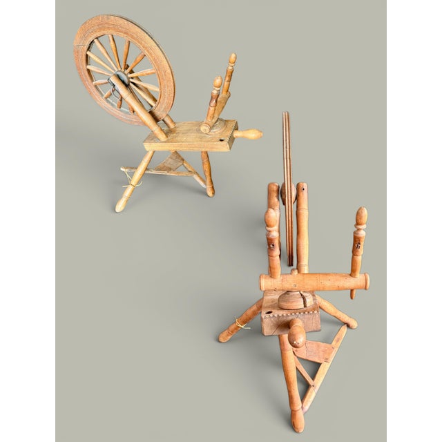 Antique Petite Spinning Wheel-Primitive Farmhouse-Textile-Display-Rustic-Country For Sale - Image 9 of 11