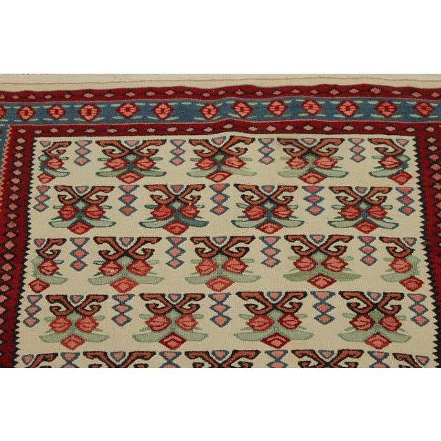 Rug & Kilim Vintage Persian Senneh Kilim Rug in Beige With Red, and Green Tribal Patterns For Sale - Image 4 of 6