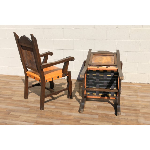 Set of 6 Spanish Revival Carved Wood & Tan Leather Dining Chairs For Sale - Image 18 of 18