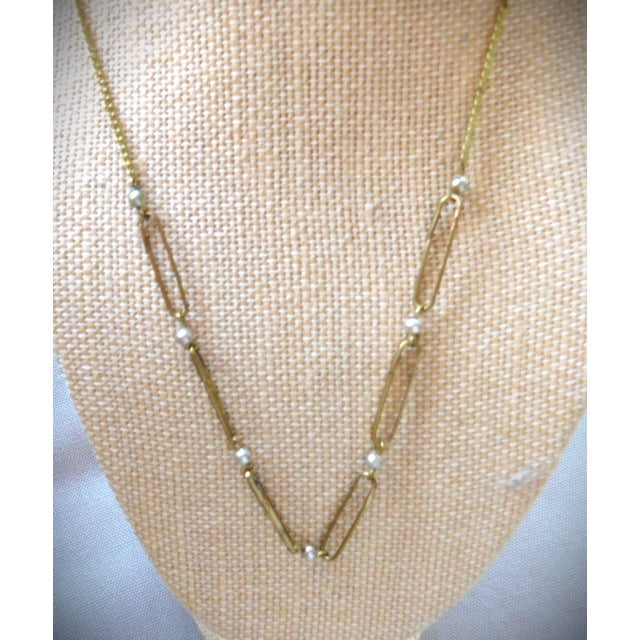 Antique Etched 9k Gold Lingerie Pin Necklace With Pearls For Sale - Image 12 of 12