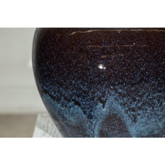 Blue Very Near Vintage Chinese Blue and Aqua Glazed Ceramic Planters - A Pair For Sale - Image 8 of 18