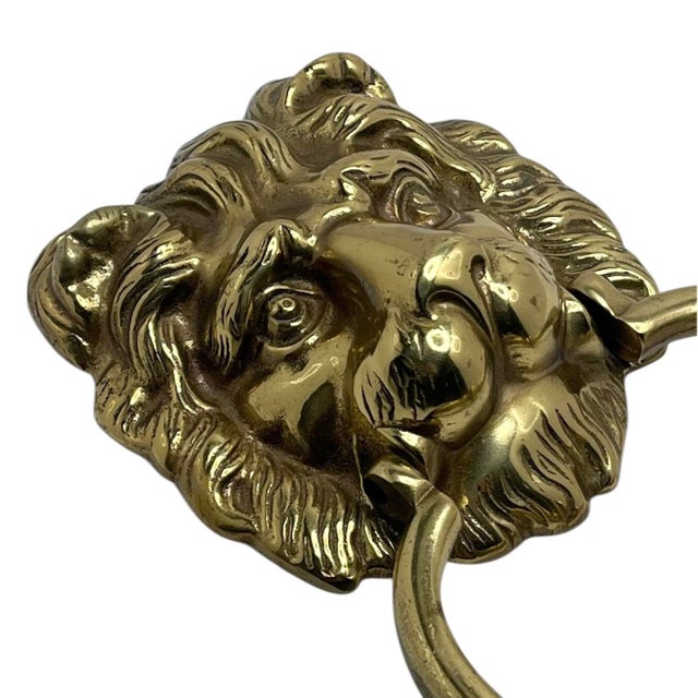 1940s Antique English Brass Lion Door Knocker For Sale - Image 5 of 10