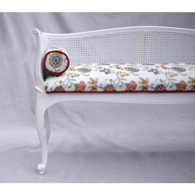 French Louis XV Style Spring Floral Caned Window Bench Settee | Chairish
