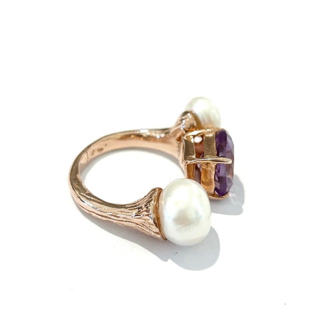 Not Yet Made - Made To Order Bochic “Orient” Amethyst and Pearl Modernist Ring Set In 18K Gold and Silver, Size 7 For Sale - Image 5 of 6