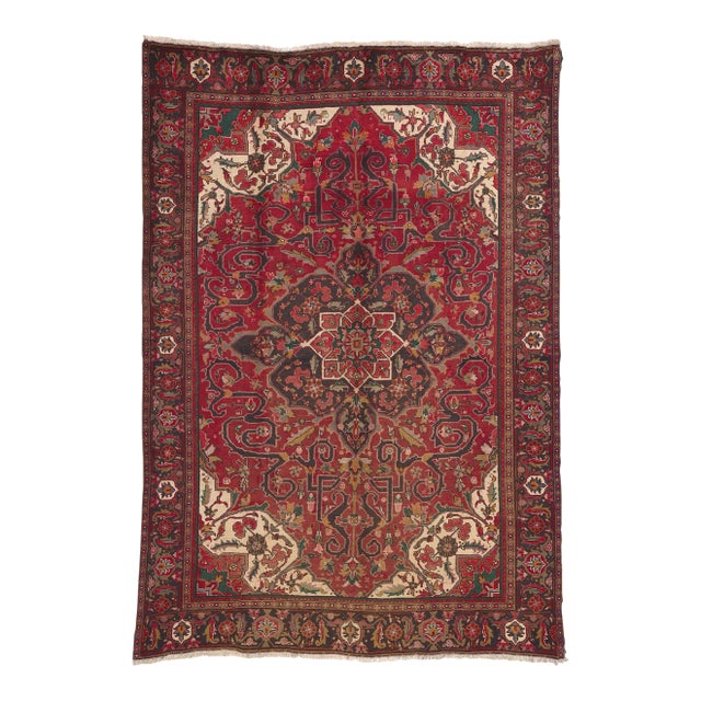 Mid 20th Century Mid 20th Century Vintage Persian Heriz Rug - 07'09 X 11'02 For Sale