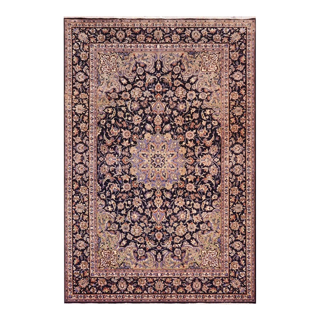 Art Nouveau Antique Blue/Beige Wool Rug - 9'7'' X 12'11'' For Sale