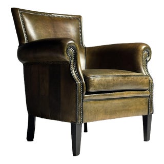 Green Sheepskin Club Armchair For Sale