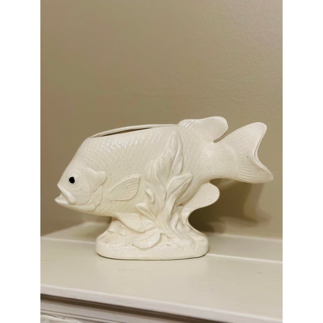 White Vintage Ceramic Fish Planter For Sale - Image 8 of 9