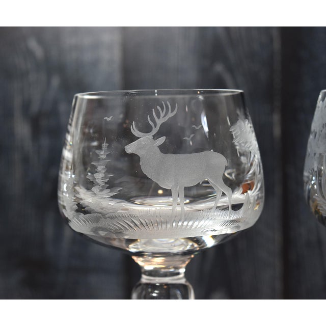 Glass Mid 20th Century Kenyan-African Queen Lace Wine Hocks Buffalo Rhino Stag & Sable - Set of 4 For Sale - Image 7 of 17
