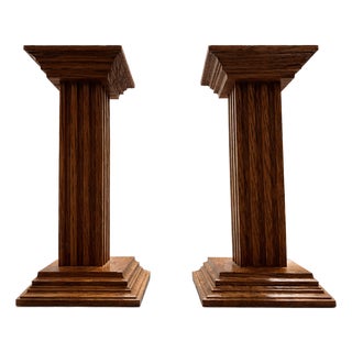 Art Deco Oak Candlesticks with Original Brass Inserts by Meubelfabriek Oisterwijk, 1930s, Set of 2 For Sale