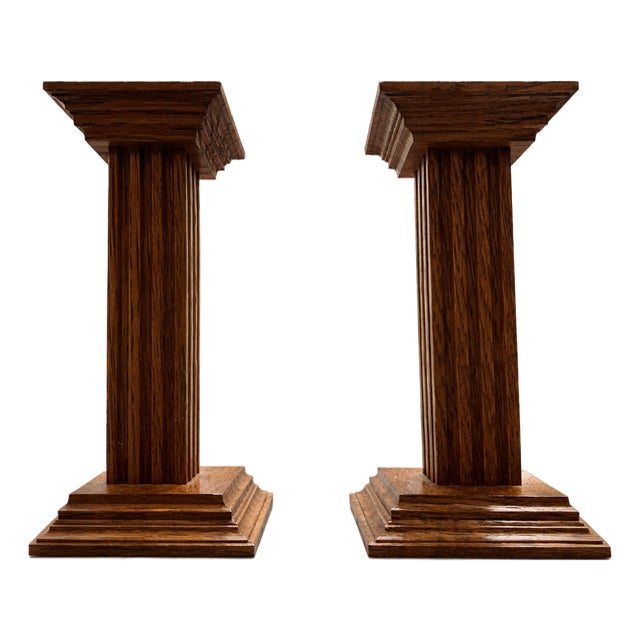 Art Deco Oak Candlesticks with Original Brass Inserts by Meubelfabriek Oisterwijk, 1930s, Set of 2 For Sale