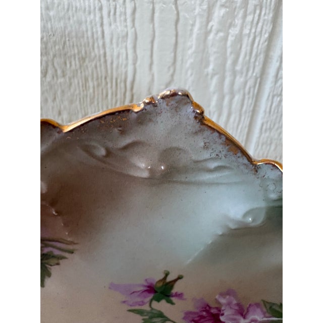 Early 20th Century Antique Mz Austria Rose Porcelain Plate, Scalloped Gold Rim, Green Floral Cabinet Plate, Moritz Zdekauer, Circa 1900 For Sale - Image 5 of 9