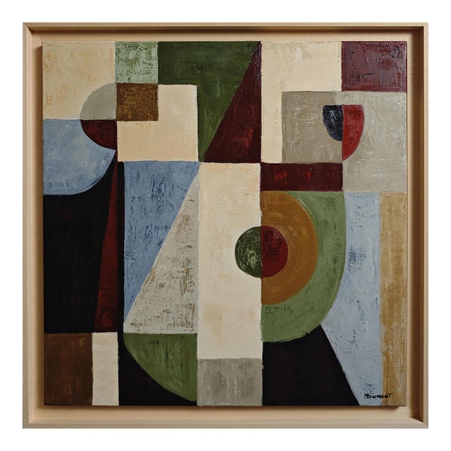 Double Jeu, Contemporary Geometric Abstract Oil Painting, Framed by Sophie Dumont For Sale