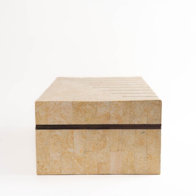 Beige Vintage Maitland Smith Tessellated Stone Jewelry Box With Brass Inlay For Sale - Image 8 of 12