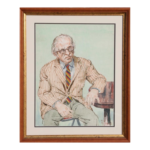 Portrait of a Man in Glasses, Philip Reisman Watercolor Painting For Sale