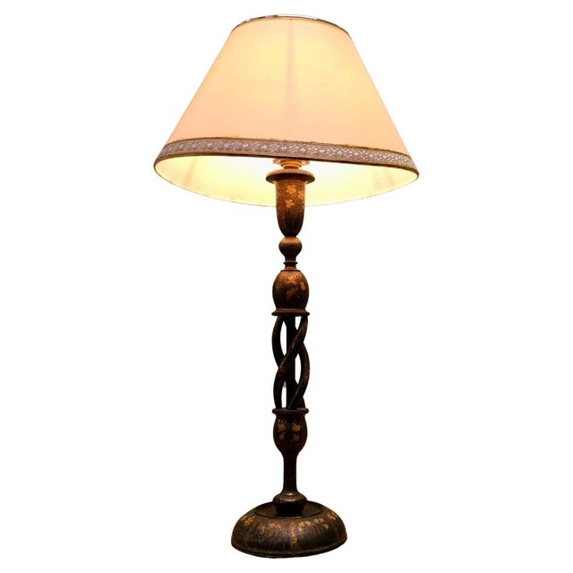 Wood Turned and Painted Hollow Barley Twist Table Lamp, 1920 For Sale - Image 7 of 7