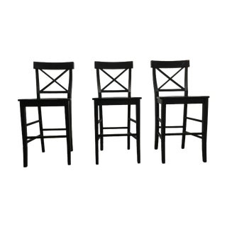 Crate & Barrel Antiqued Black Bar Stools - Set/3 For Sale