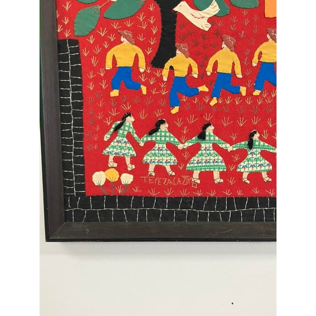 Folk Art Tereza Laztiko – Signed Mexican Appliqué Folk Art Village Scene For Sale - Image 3 of 12