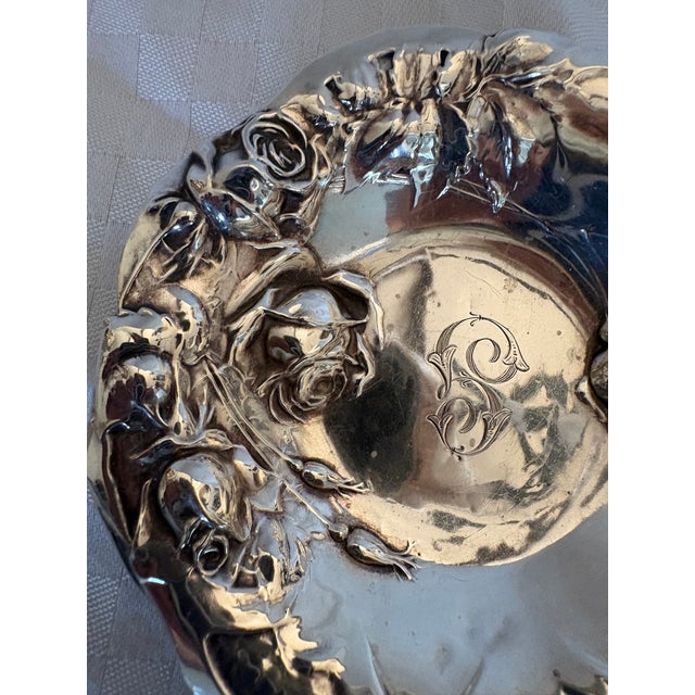 19th C Art Nouveau Sterling Silver Rose Bowl or Bonbon Dish For Sale - Image 4 of 14