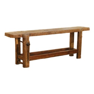 19th Century French Oak Carpenter’s Press Console Table With Bottom Shelf For Sale